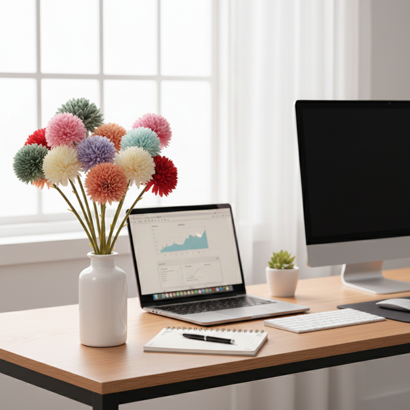 Fleur Artificielle Multicolore Avec Pompons Doux