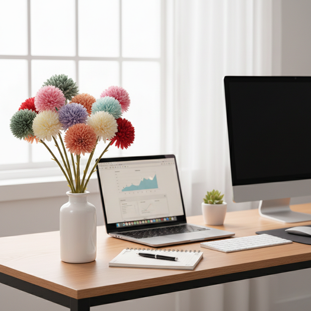 Fleur Artificielle Multicolore Avec Pompons Doux