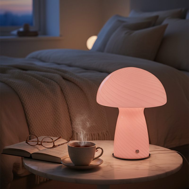 Lampe Champignon En Verre Rose Style Vintage