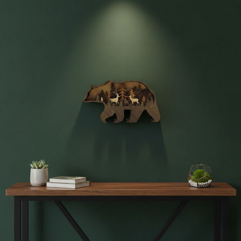 Sculpture En Bois Ours En Relief Artistique