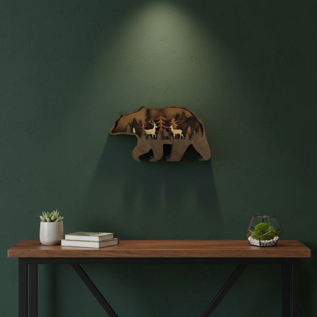 Sculpture En Bois Ours En Relief Artistique