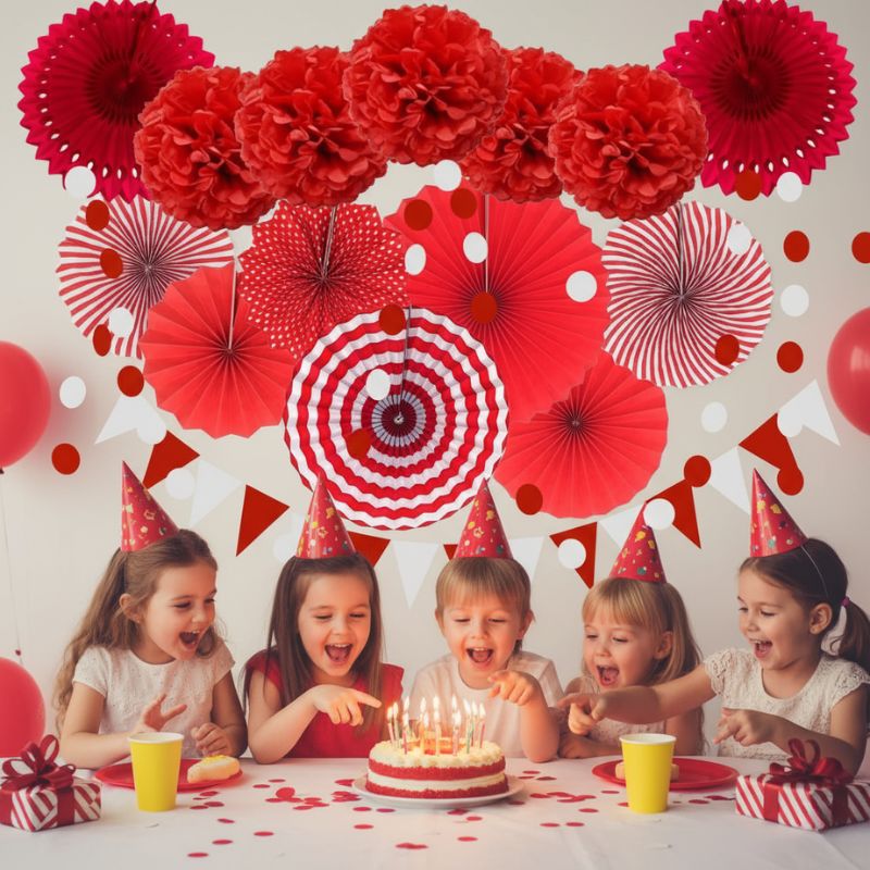 Décorations Festives Guirlande De Fleurs En Papier Avec Pompons Et Éventails