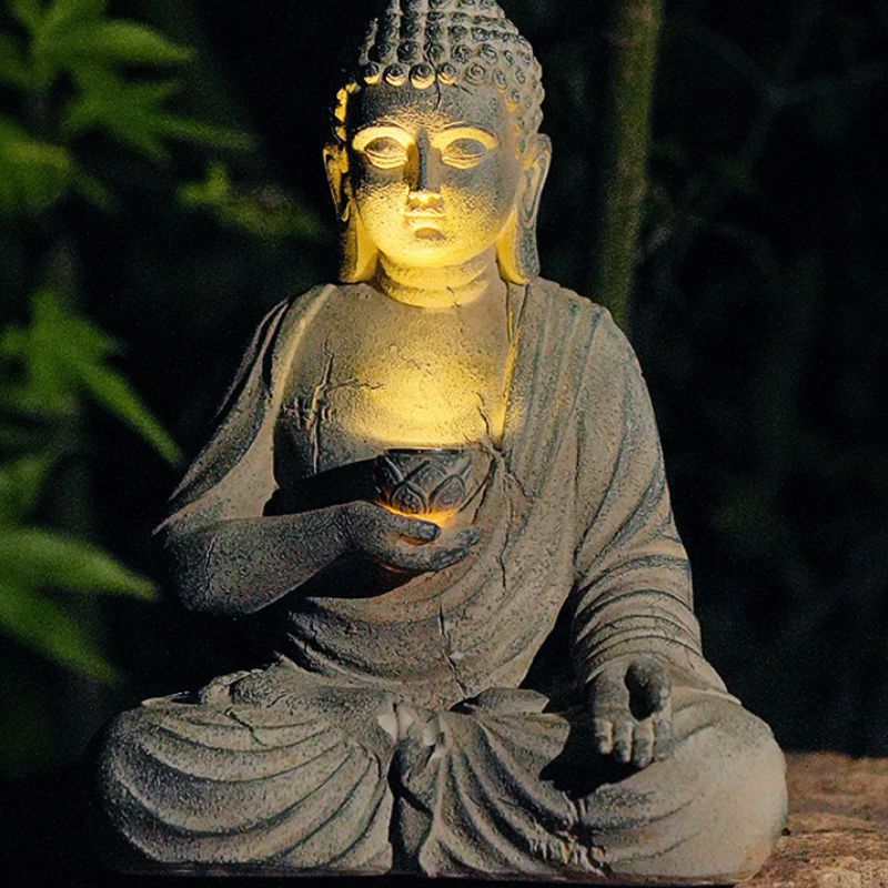 Sculpture Jardin Bouddha Assis En Ambiance Méditation