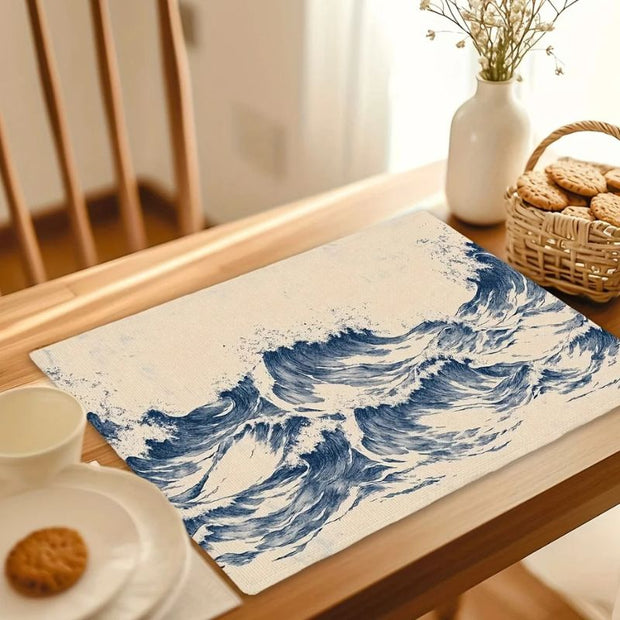 Set De Table En Lin Motif Vagues Artistiques