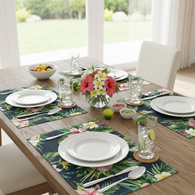 Set De Table En Lin Style Tropical Chic Fleurs Exotiques