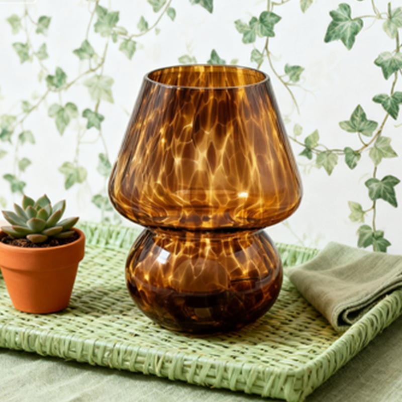 Lampe Champignon En Verre Ambre Design Élégant