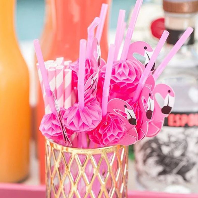 Décorations Été Pailles Flamant Rose 25 Pièces