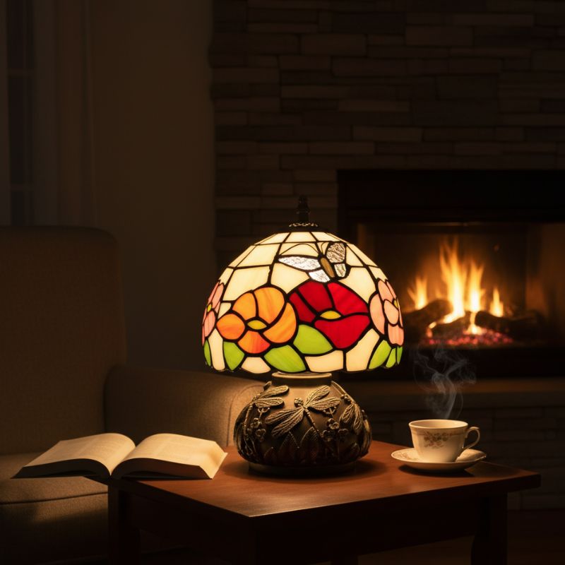 Lampe Champignon En Pâte De Verre Fleurie