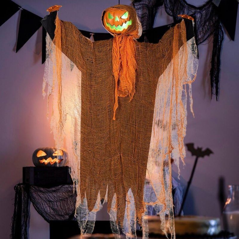 Citrouilles Halloween Fantôme Lumineux Suspendu avec Effets Sonores