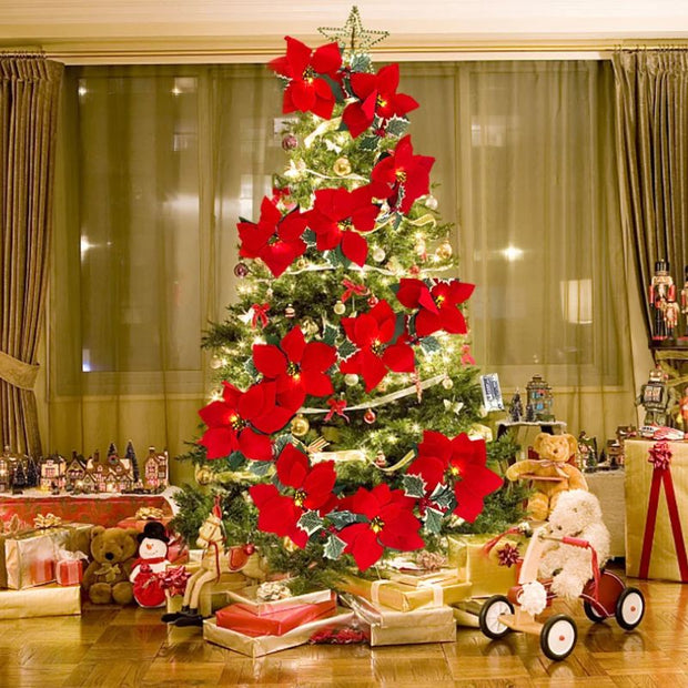 Guirlandes Pour Arbres De Noël Fleurs De Poinsettia Avec Lumières LED