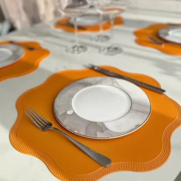 Set De Table Cuir En Forme De Fleur Antidérapant Et Lavable