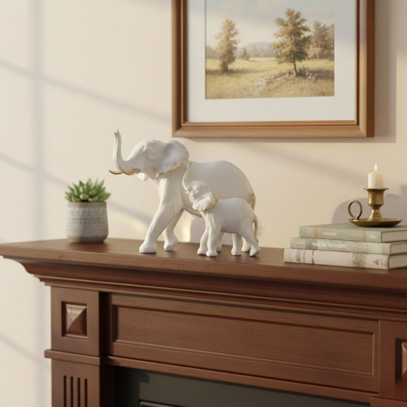 Sculpture Moderne Éléphant Parent Et Bébé Élégant