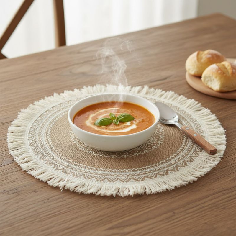 Set De Table En Lin Et Jute Rond Avec Motif Vintage Élégant