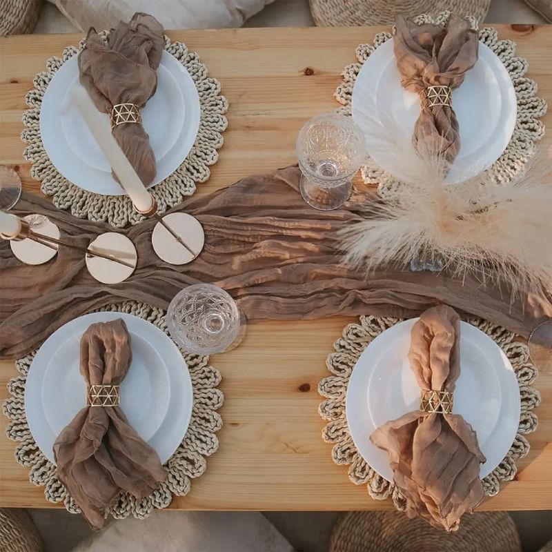 Set De Table Bambou Rond Style Bohème Lot de 4 Pièces
