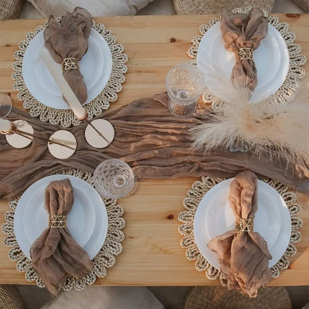 Set De Table Bambou Rond Style Bohème Lot de 4 Pièces