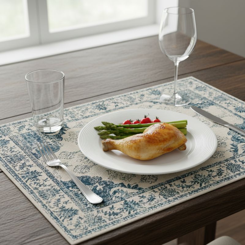 Set De Table En Lin Bleu Avec Motif Oriental Élégant Et Raffiné Lot de 4