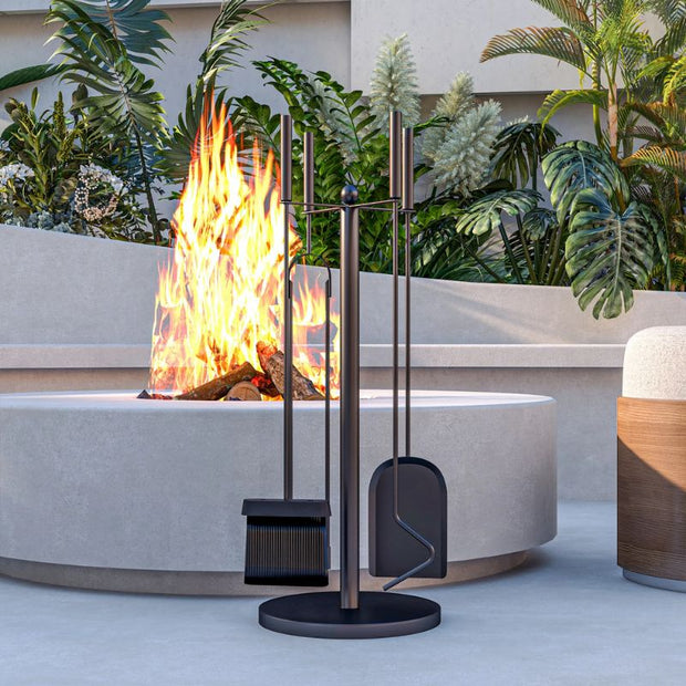 Ensemble D’Outils Pour Cheminée 5 Pièces En Acier Noir