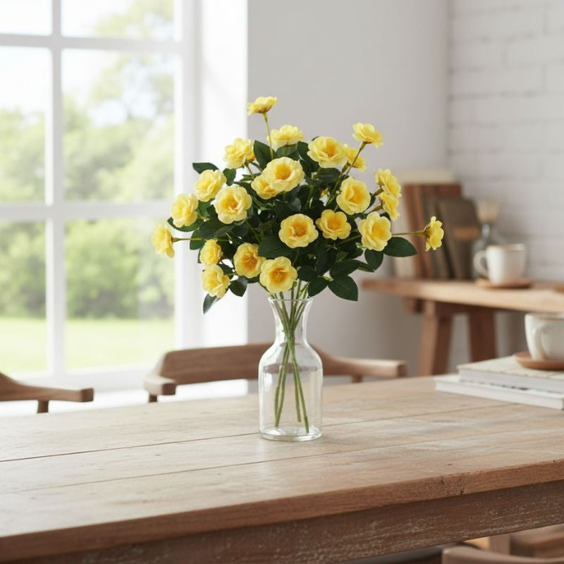 Fleur Artificielle Jaune en Branches Roses Naturelles