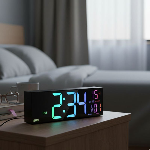 Grande Horloge Murale LED Moderne Avec Chiffres Lumineux