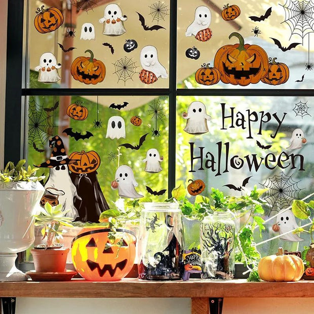 Décorations Halloween Autocollants de Fenêtre Fantômes et Citrouilles