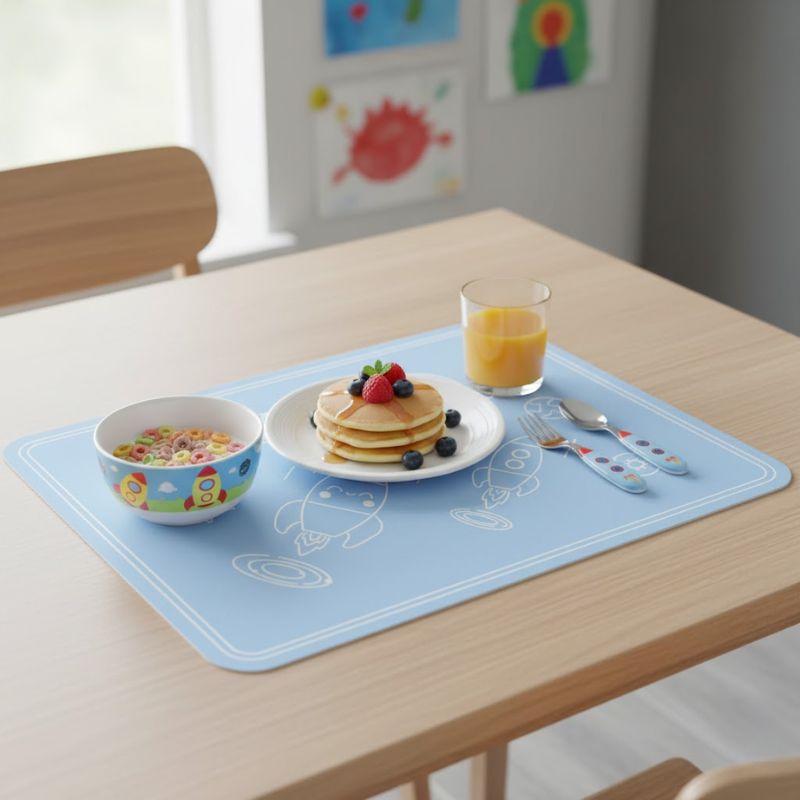 Set De Table Silicone Bleu Étanche Et Résistant À La Chaleur