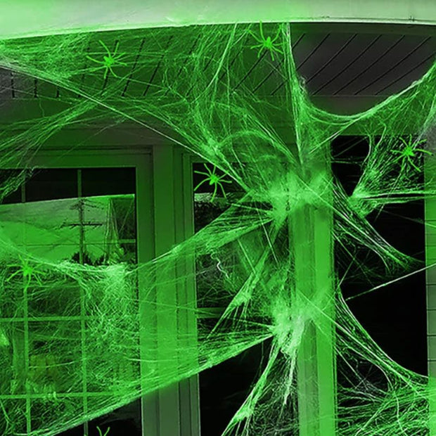 Décorations Festives Toile D’Araignée Fluorescente Verte pour Halloween