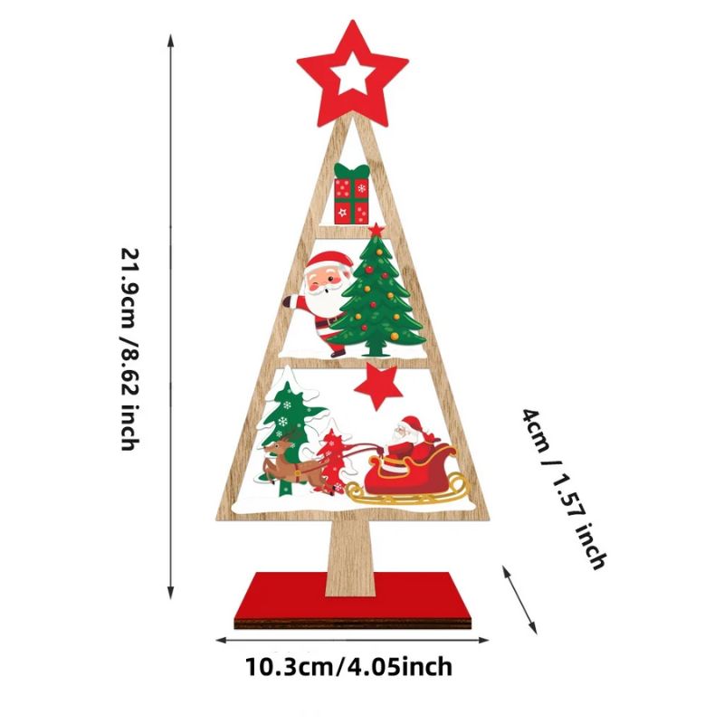 Sapin De Noël En Bois Avec Père Noël Et Traîneau Décoratif
