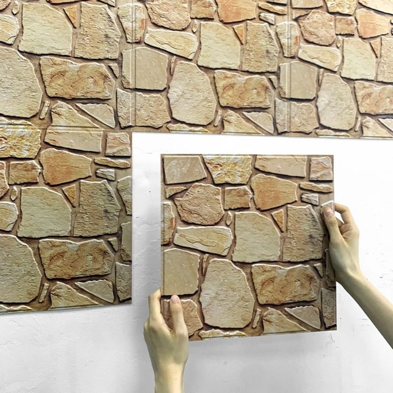 Panneau Mural 3D Fausse Pierre Marron Design Moderne