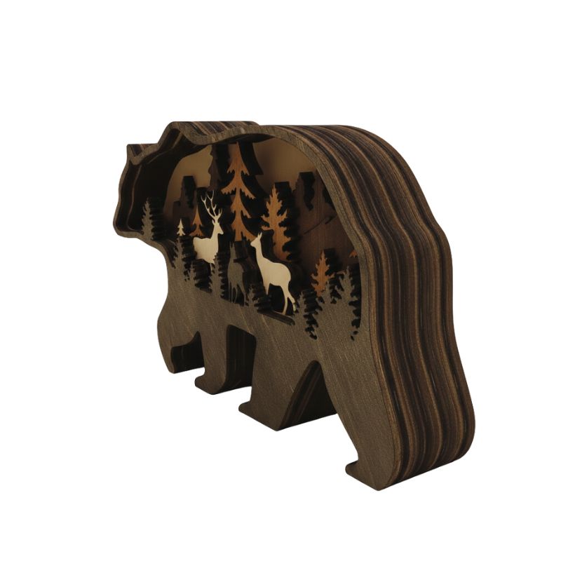 Sculpture En Bois Ours En Relief Artistique