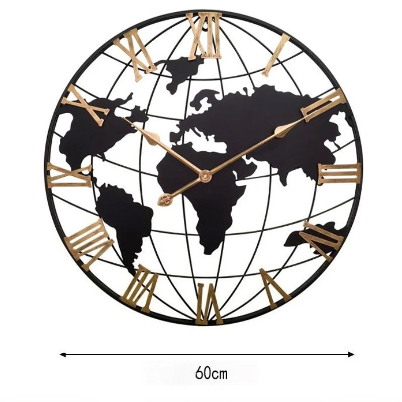 Horloge Monde Murale Design Avec Chiffres Romains Dorés
