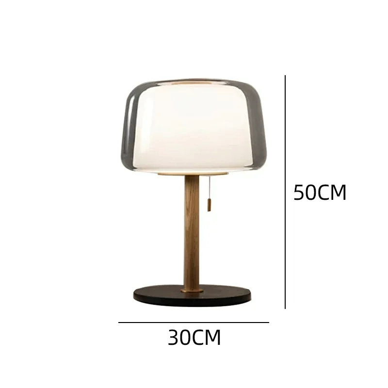 Lampe Champignon Design En Verre Double Couche Et Bois Naturel