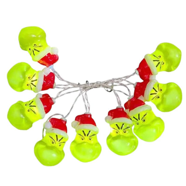 Guirlandes de Noël LED Grinch avec Chapeau Rouge