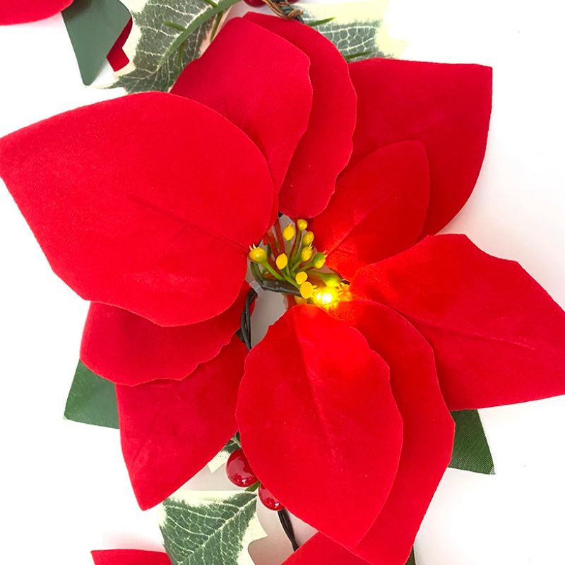 Guirlandes Pour Arbres De Noël Fleurs De Poinsettia Avec Lumières LED