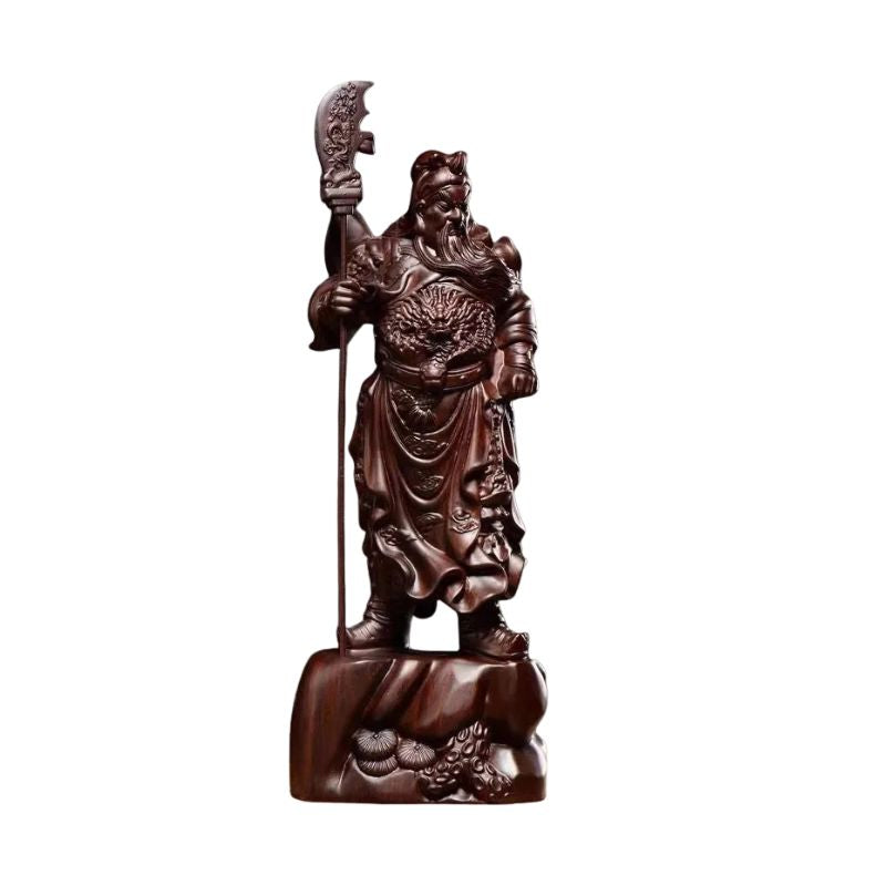 Sculpture En Bois Statue Guan Gong Sculptée À La Main