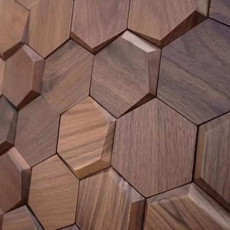 Panneau Mural Bois Hexagonal Avec Design 3D
