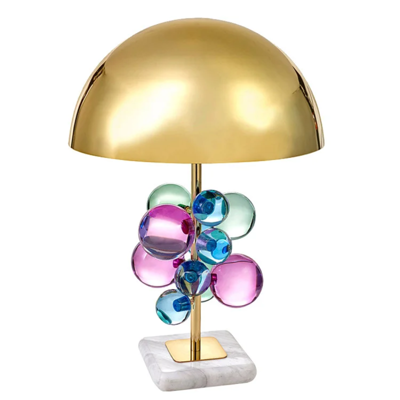Lampe Champignon Dorée Avec Bulles De Verre Et Base En Marbre