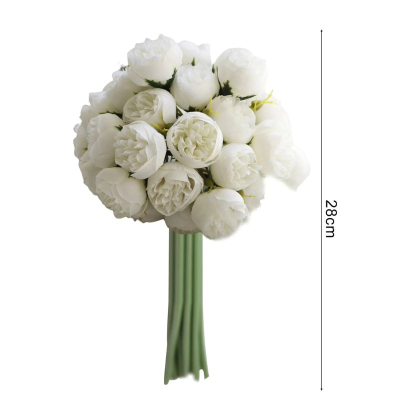 Fleur Artificielle Blanc Roses En Bouquet Volumineux