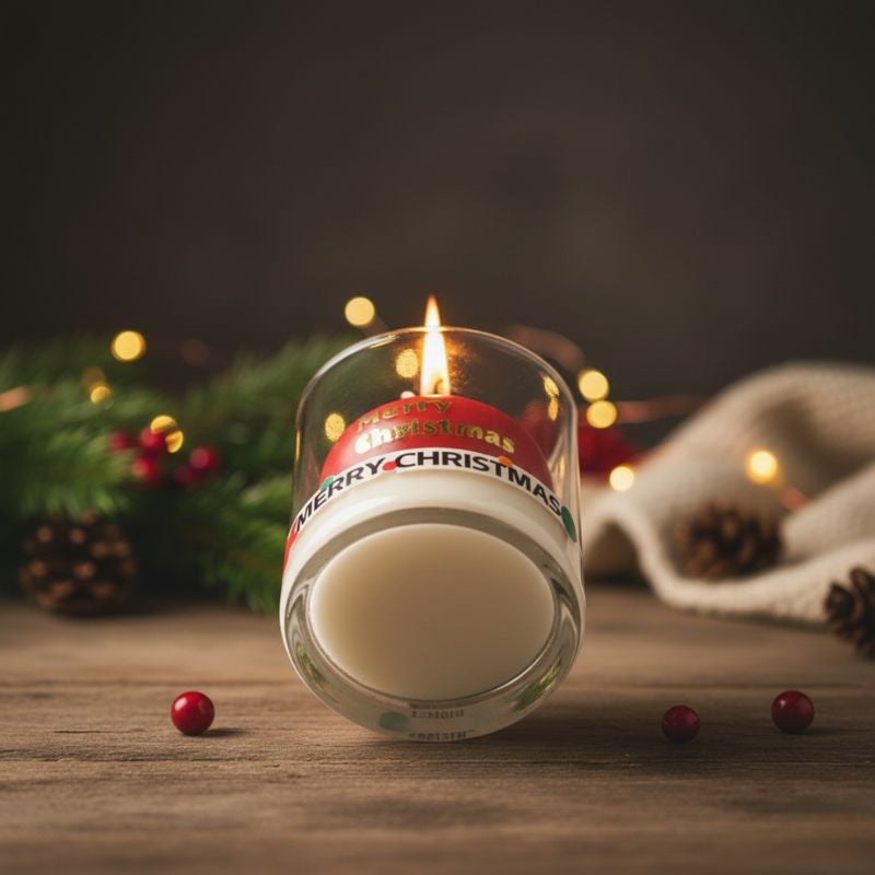 Décoration de Noël Bougie Parfumée Pomme Rouge en Verre