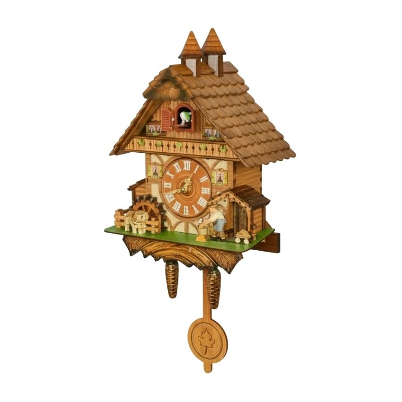 Horloge Coucou En Bois Sculpté Avec Décor Village