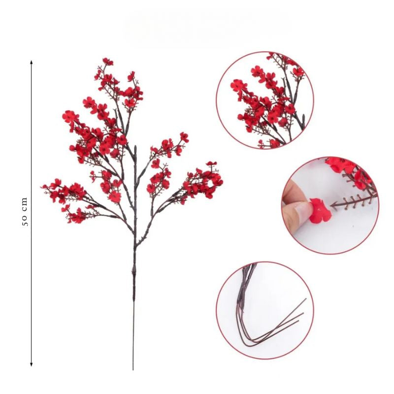 Fleur Artificielle Rouge En Branche Florale Délicate