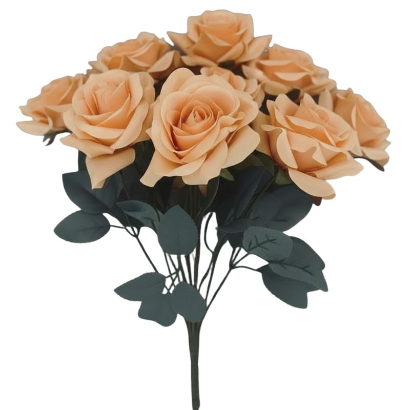 Fleur Artificielle Orange En Roses Ouvertes Avec Feuillage Mat
