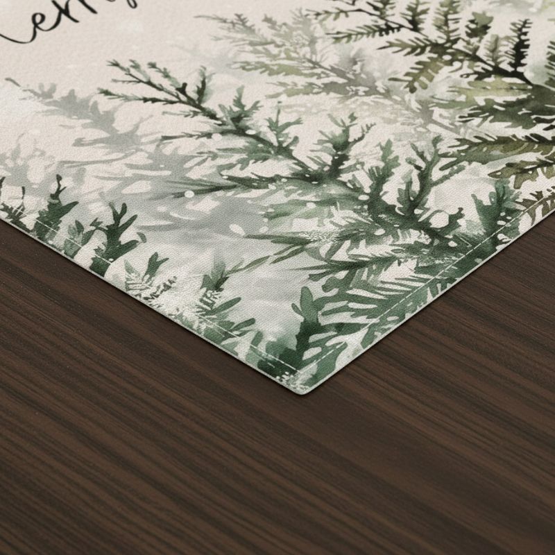 Set De Table En Lin Merry Christmas Avec Forêt De Sapins Élégante