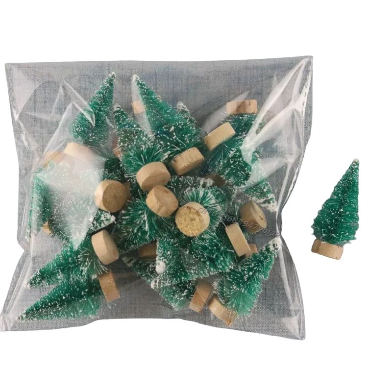 Sapin En Bois Mini Avec Neige Artificielle Lot de 12 Pièces
