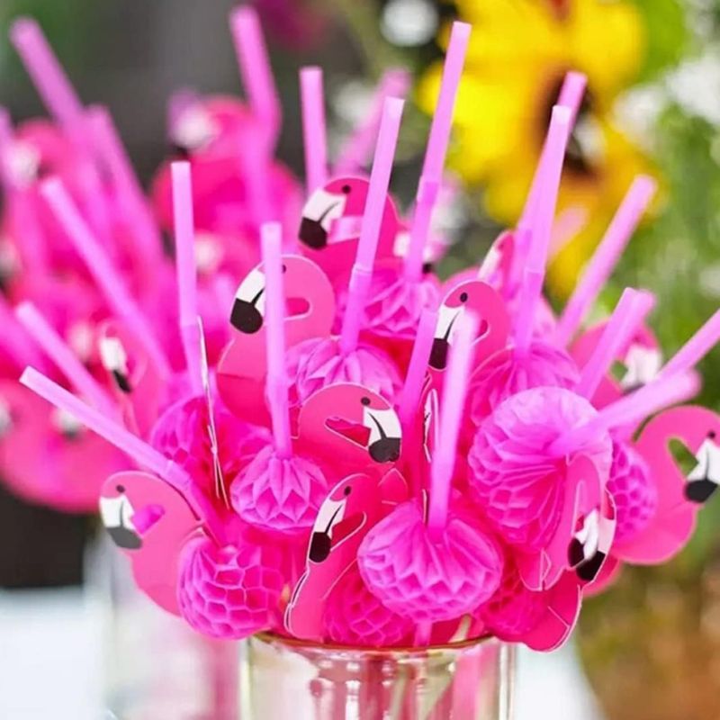 Décorations Été Pailles Flamant Rose 25 Pièces