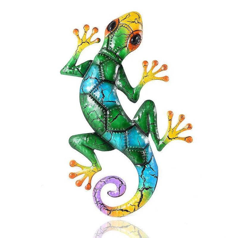 Sculpture Gecko En Métal Avec Couleurs Vives