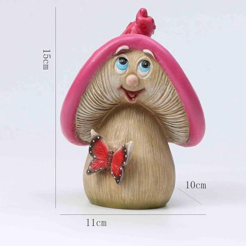 Sculpture Visage Champignon Sourire Avec Papillon Décoratif
