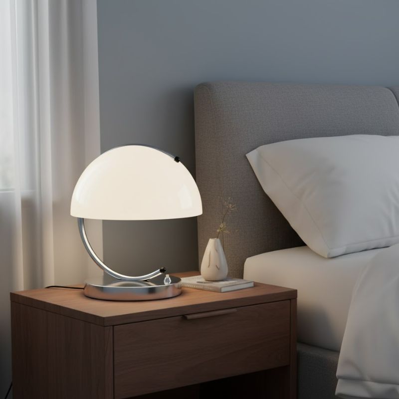 Lampe Champignon Blanc En Verre Et Métal Style Contemporain