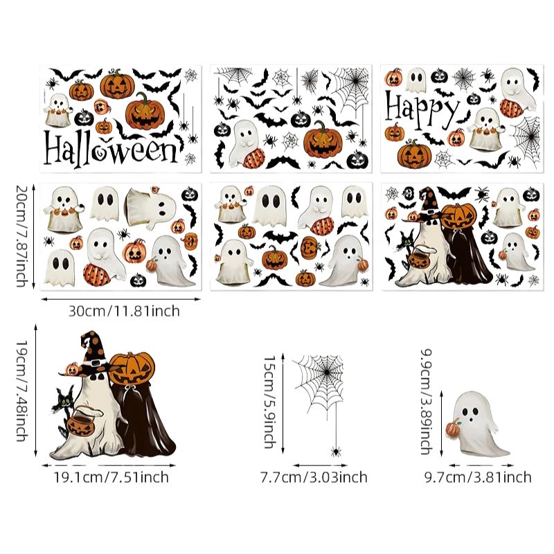 Décorations Halloween Autocollants de Fenêtre Fantômes et Citrouilles