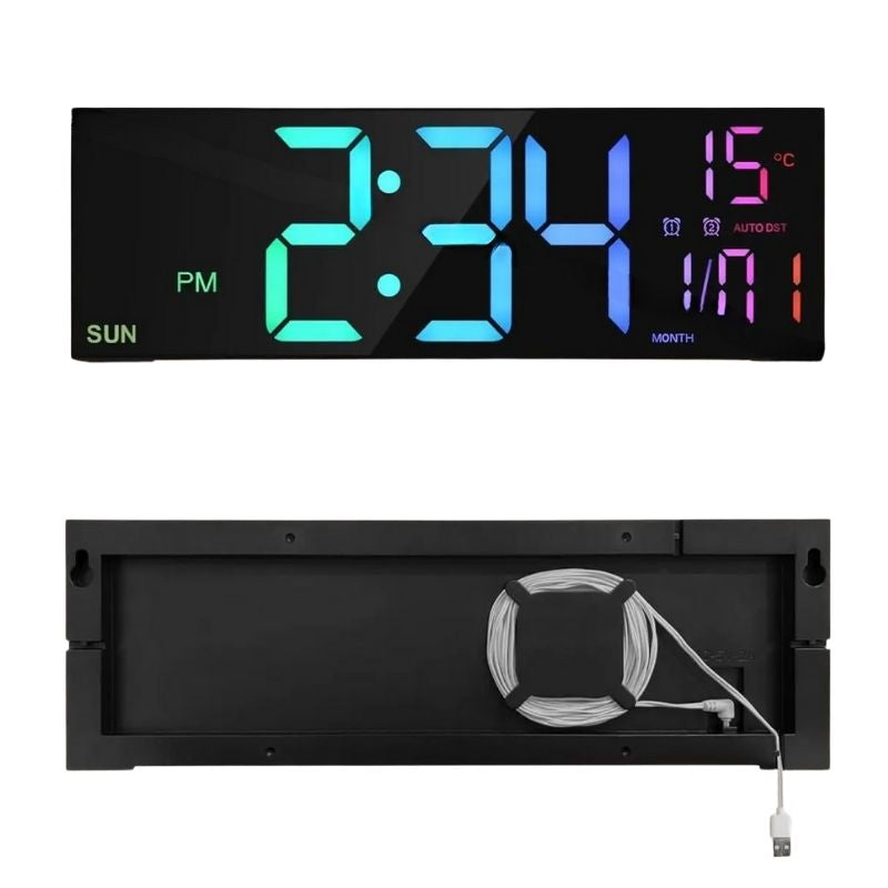 Grande Horloge Murale LED Moderne Avec Chiffres Lumineux