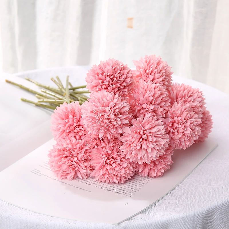 Fleur Artificielle Rose Avec Pompons En Bouquet Délicat